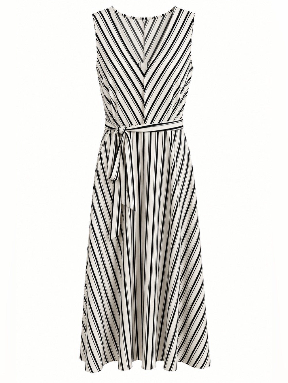 Apt. 9 Black & Ivory Striped Sleeveless Midi Dress | Size L